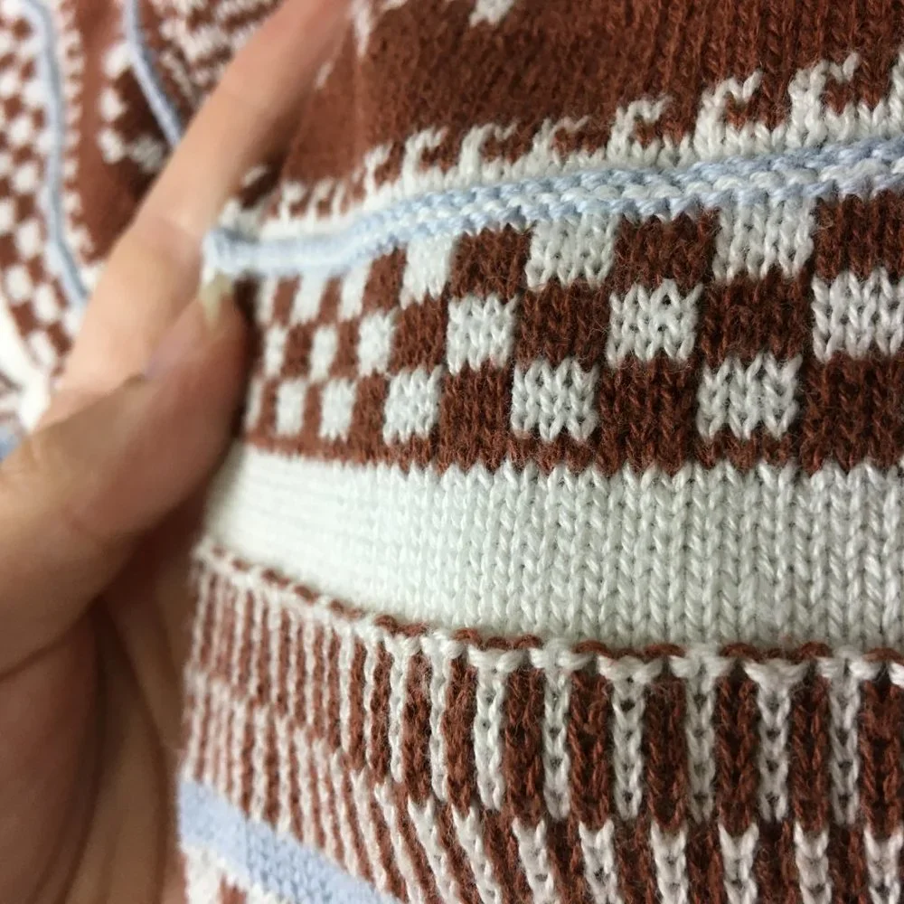 Hollister Sweater XS Womens Fair Isle Oversize Textured Knit Brown Soft Crewneck